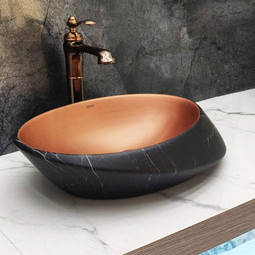 Toyo showroom/shop near me sarjapur road, sarjapur road toyo showroom/shop, wash basin showroom sarjapur road, sarjapur road wash basin showroom, new designer wash basin, premium wash basin, low price wash basin, multi colour wash basin, Toyo 151 Black Marble & Rose Gold Matt wash basin